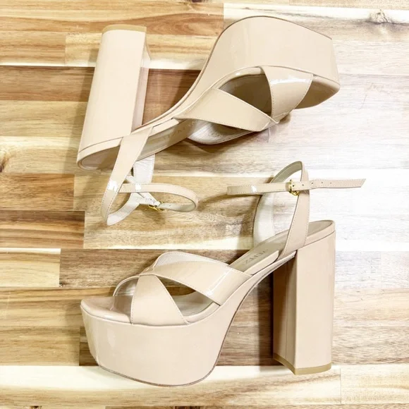 Stuart Weitzman Miami Patent Leather Adobe Nude Strappy Platform Sandals Size 9 - Picture 4 of 10